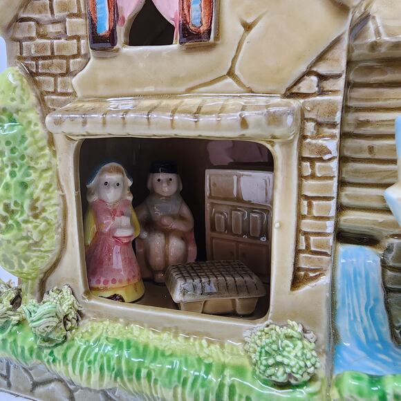 Gristmill Waterwheel Glazed Ceramic Musicbox Tabletop Works Great Wheel Turns - Picture 2 of 7